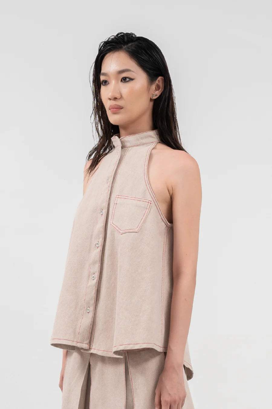 Halter Neck Denim - BEIGE