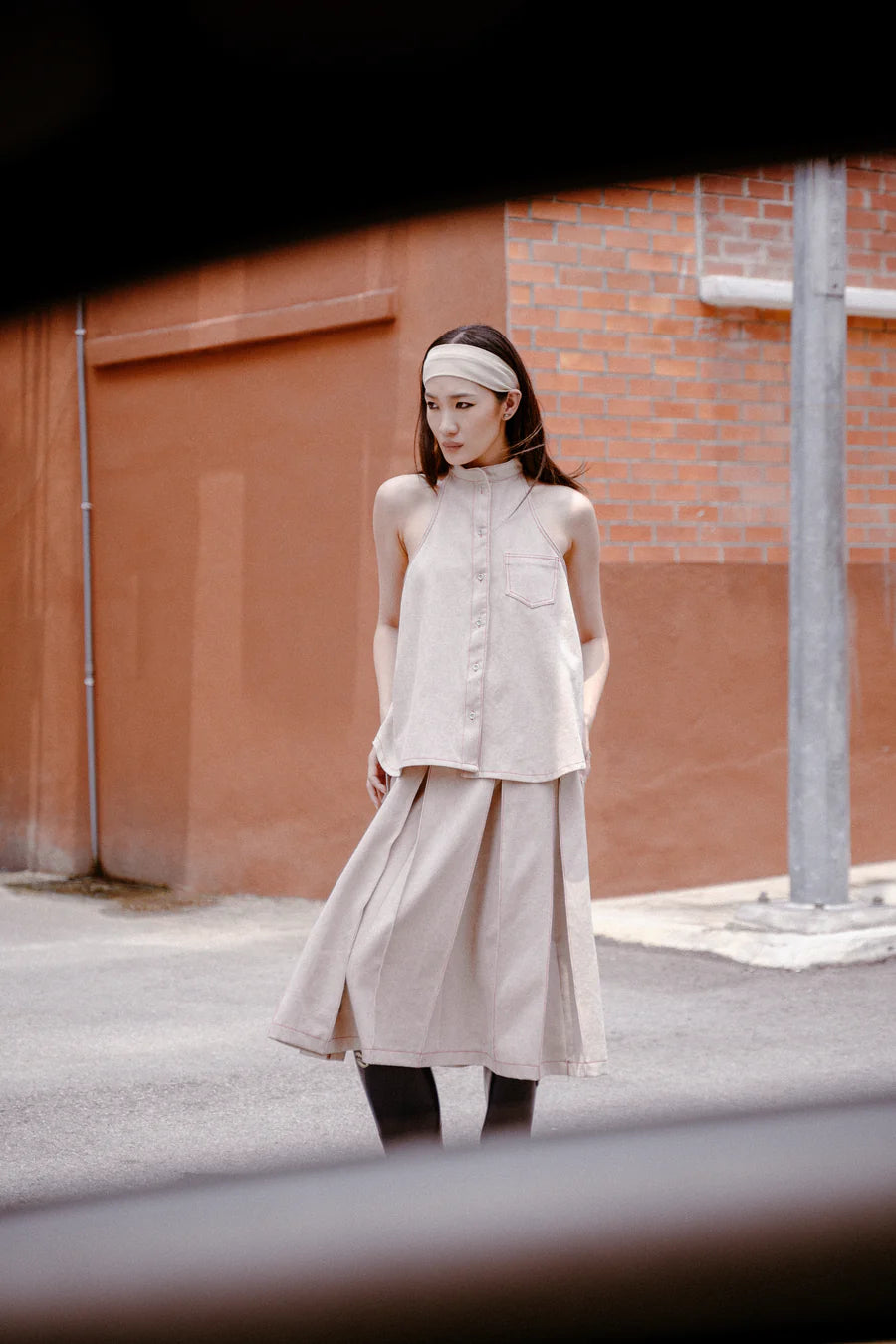 Halter Neck Denim - BEIGE