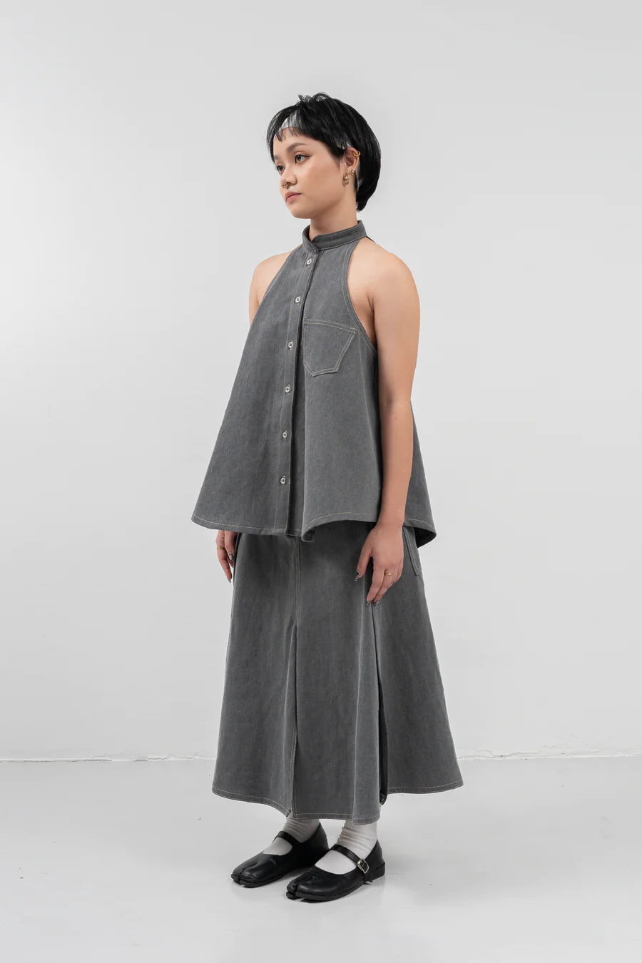 Halter Neck Denim - Grey