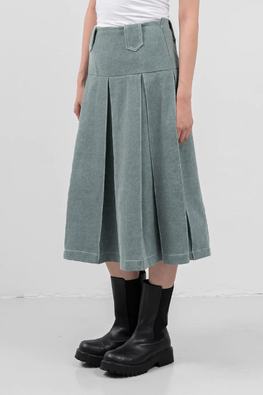 Pleated Denim Skirt