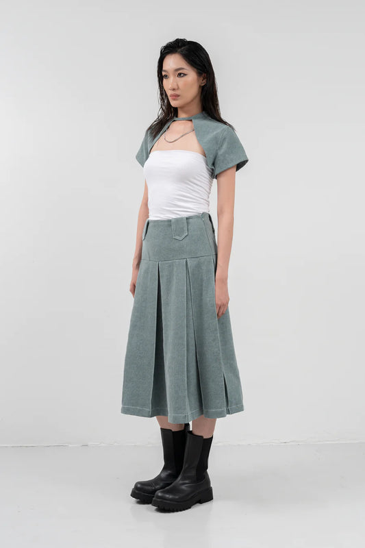Pleated Denim Skirt