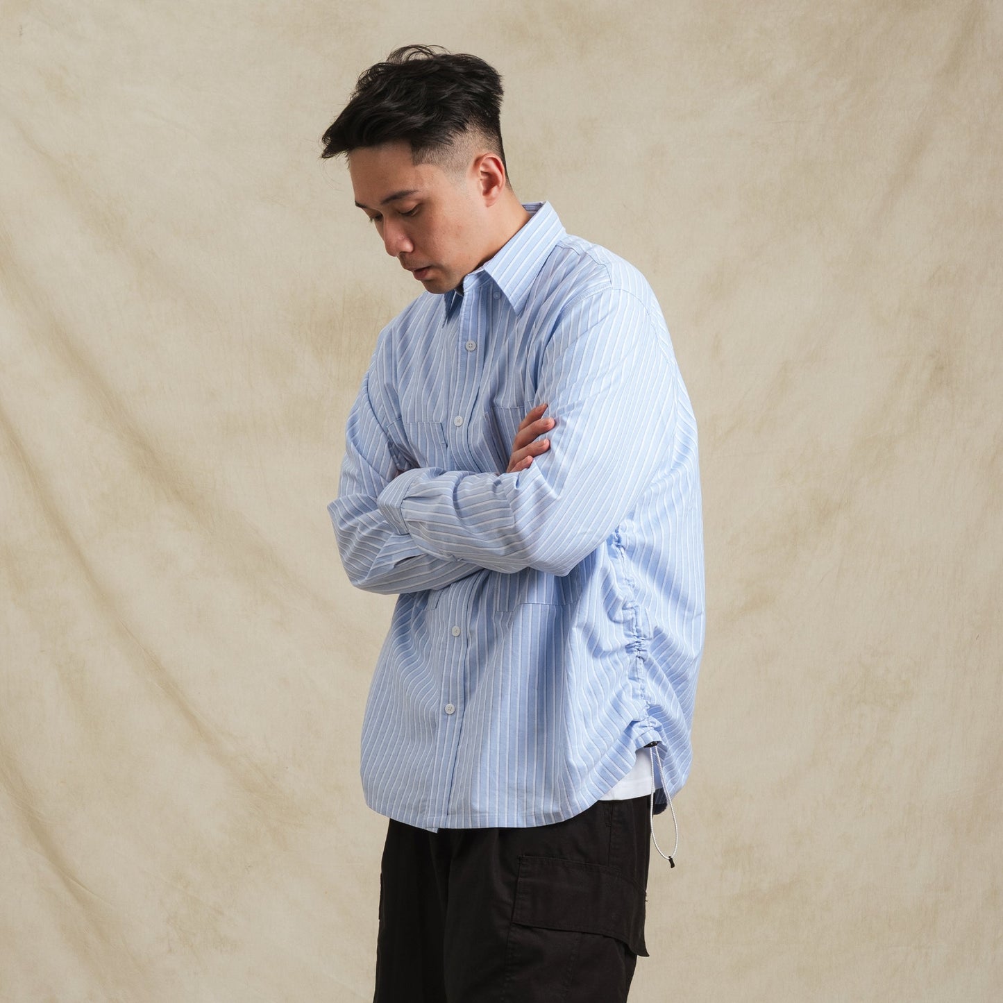 Stripe Sidepull Shirt / Cotton - BLWH