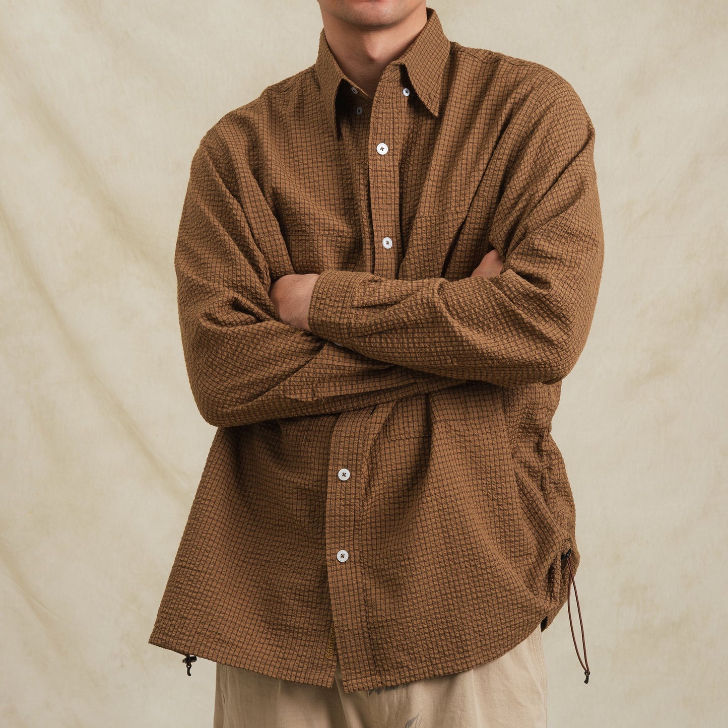 Checkered Sidepull Shirt / Line - Brown