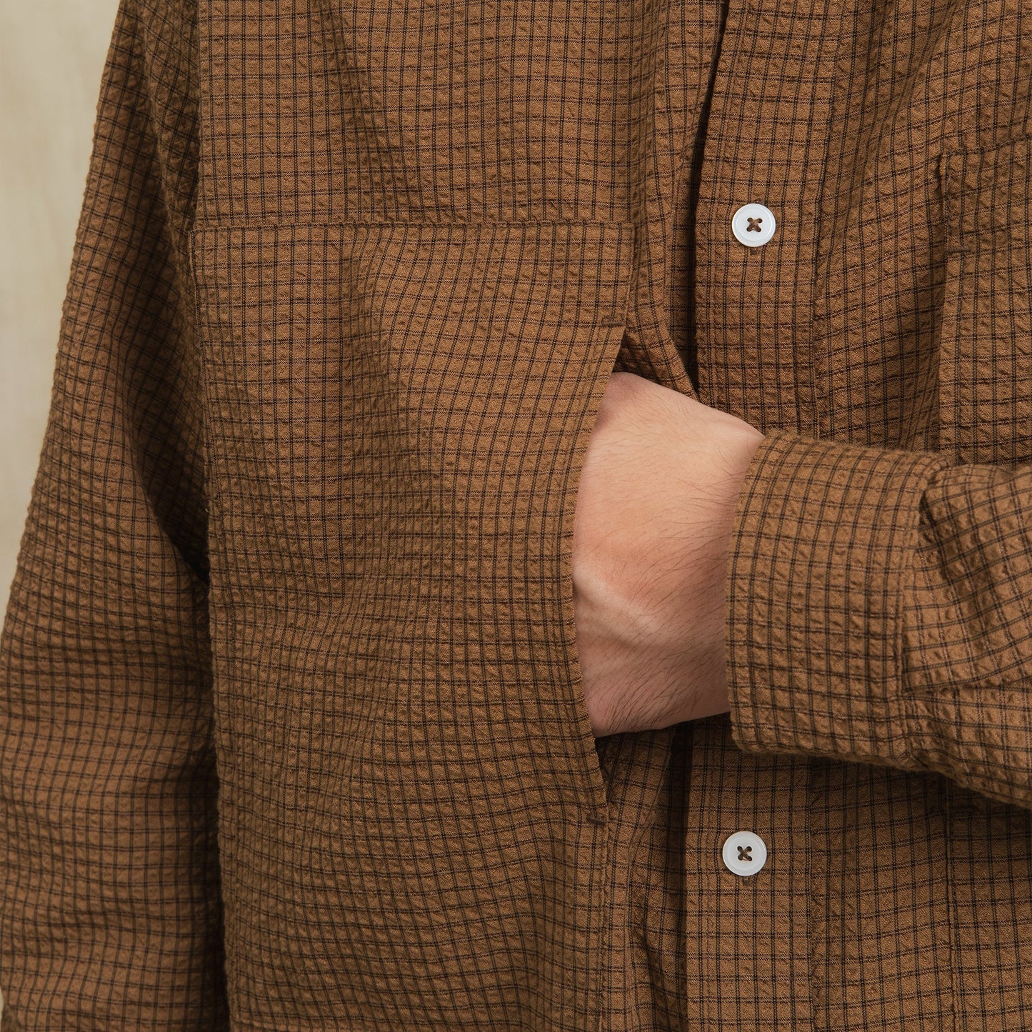 Checkered Sidepull Shirt / Line - Brown