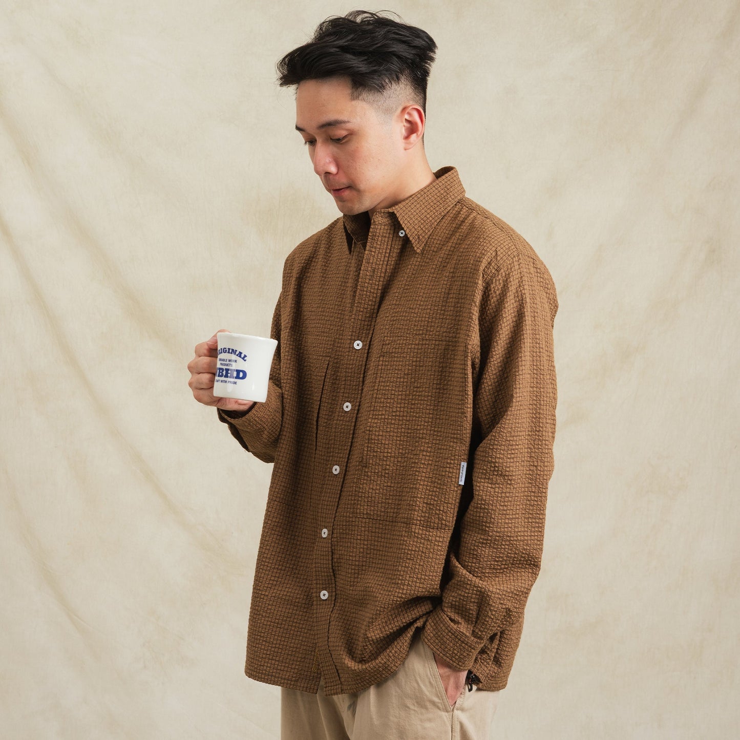 Checkered Sidepull Shirt / Line - Brown