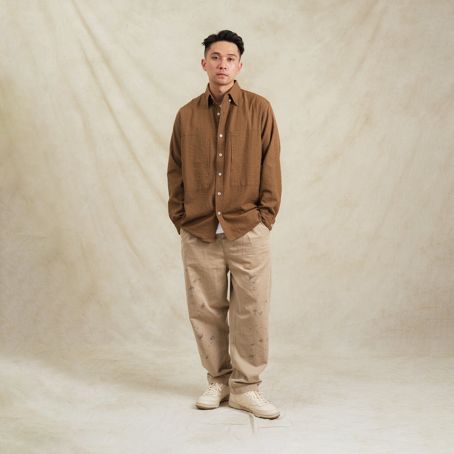 Checkered Sidepull Shirt / Line - Brown