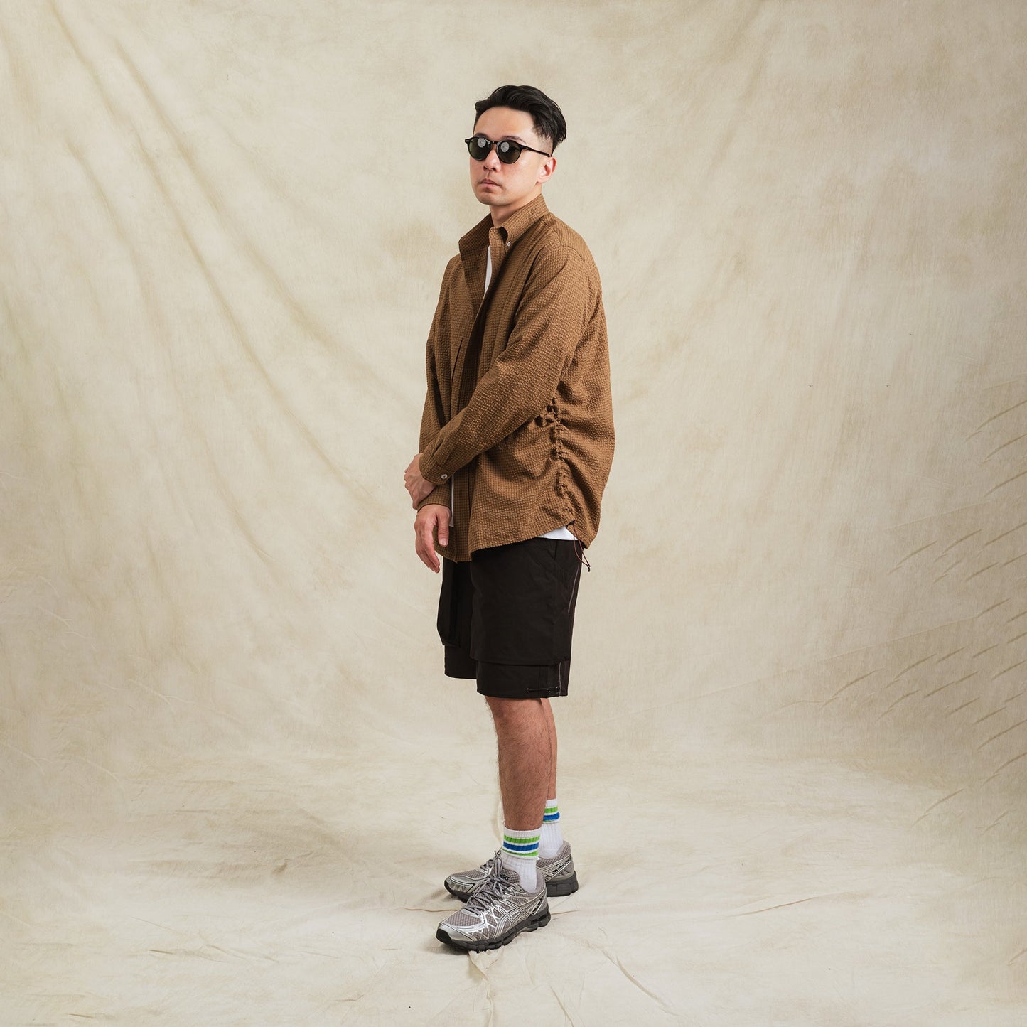 Checkered Sidepull Shirt / Line - Brown