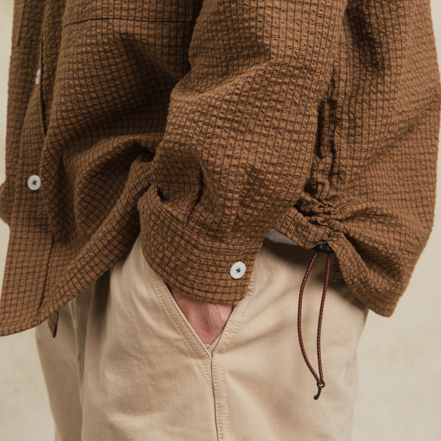 Checkered Sidepull Shirt / Line - Brown