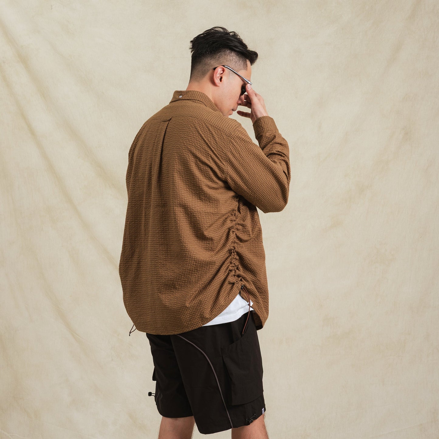 Checkered Sidepull Shirt / Line - Brown