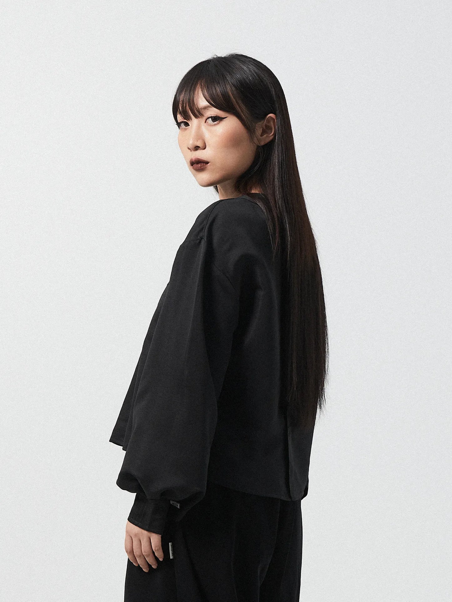 GRACE PLEATED LONG SLEEVE TOP | BLACK