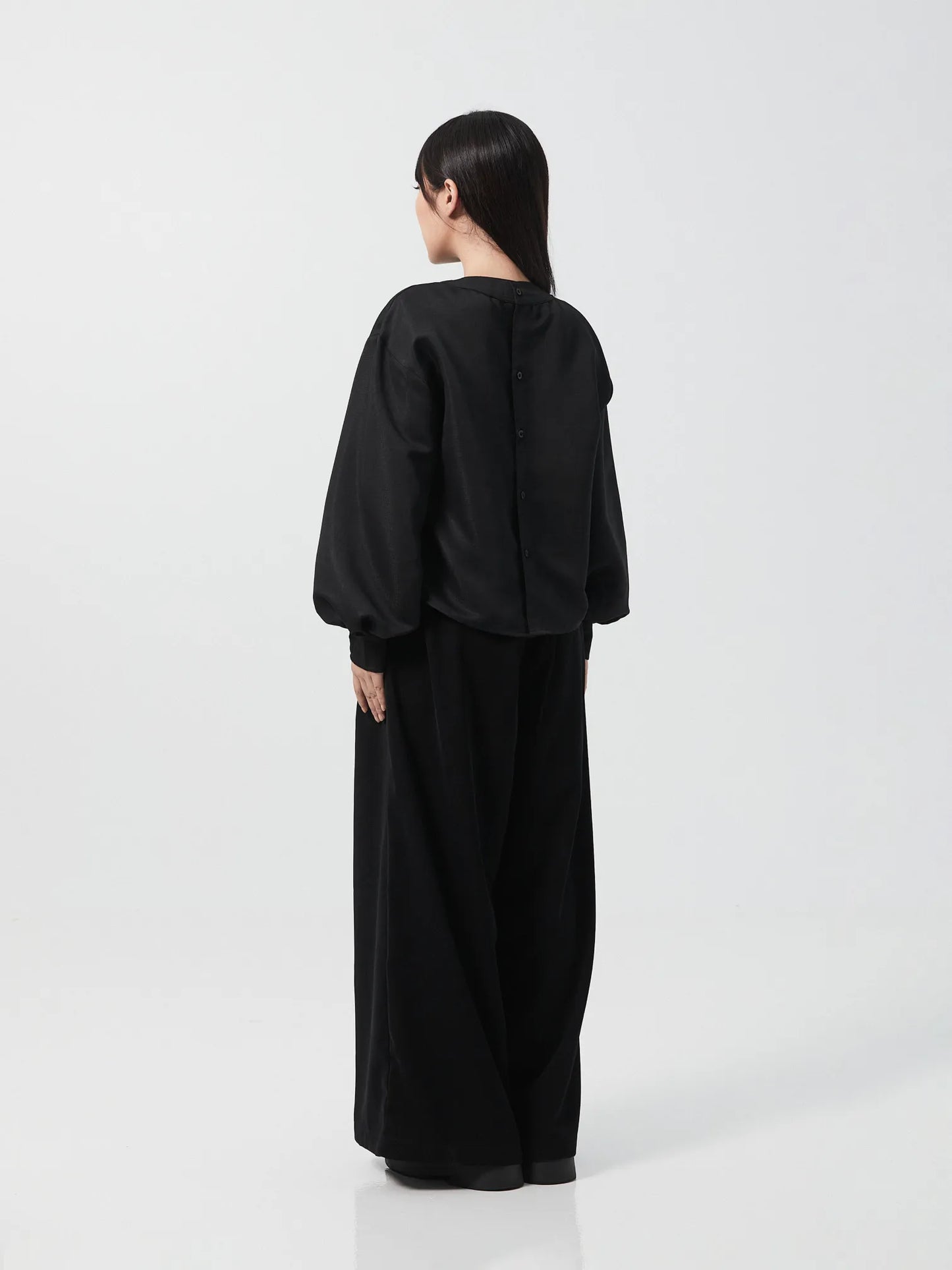 GRACE PLEATED LONG SLEEVE TOP | BLACK