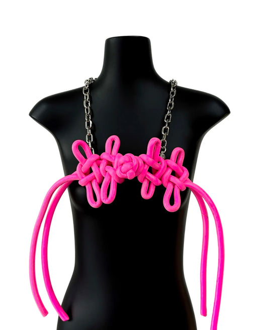 A-JANE CNY LARGE KNOT NECKLACE - Neon Pink
