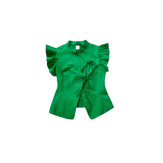 NOIZ N4TP6 PLEATED SHOULDER TIE-FRONT TOP - GREEN