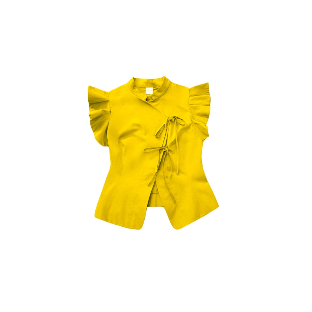 NOIZ N4TP6 PLEATED SHOULDER TIE-FRONT TOP - YELLOW