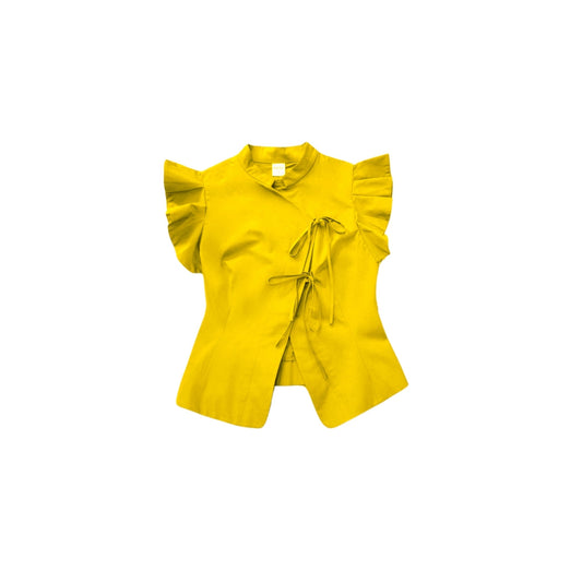 NOIZ N4TP6 PLEATED SHOULDER TIE-FRONT TOP - YELLOW