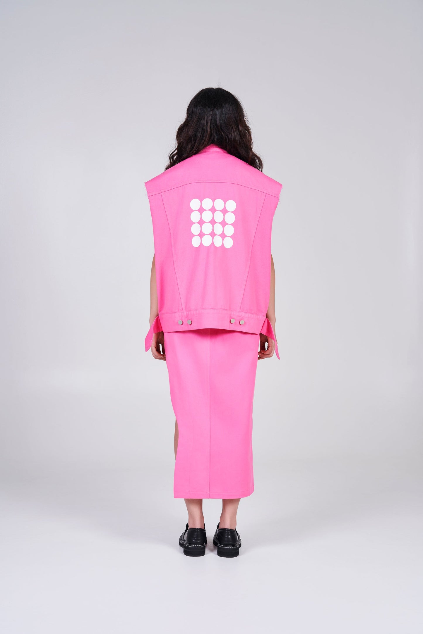 NOIZ N4JK1 OVERSIZED BUTTON FRONT DENIM VEST - PINK