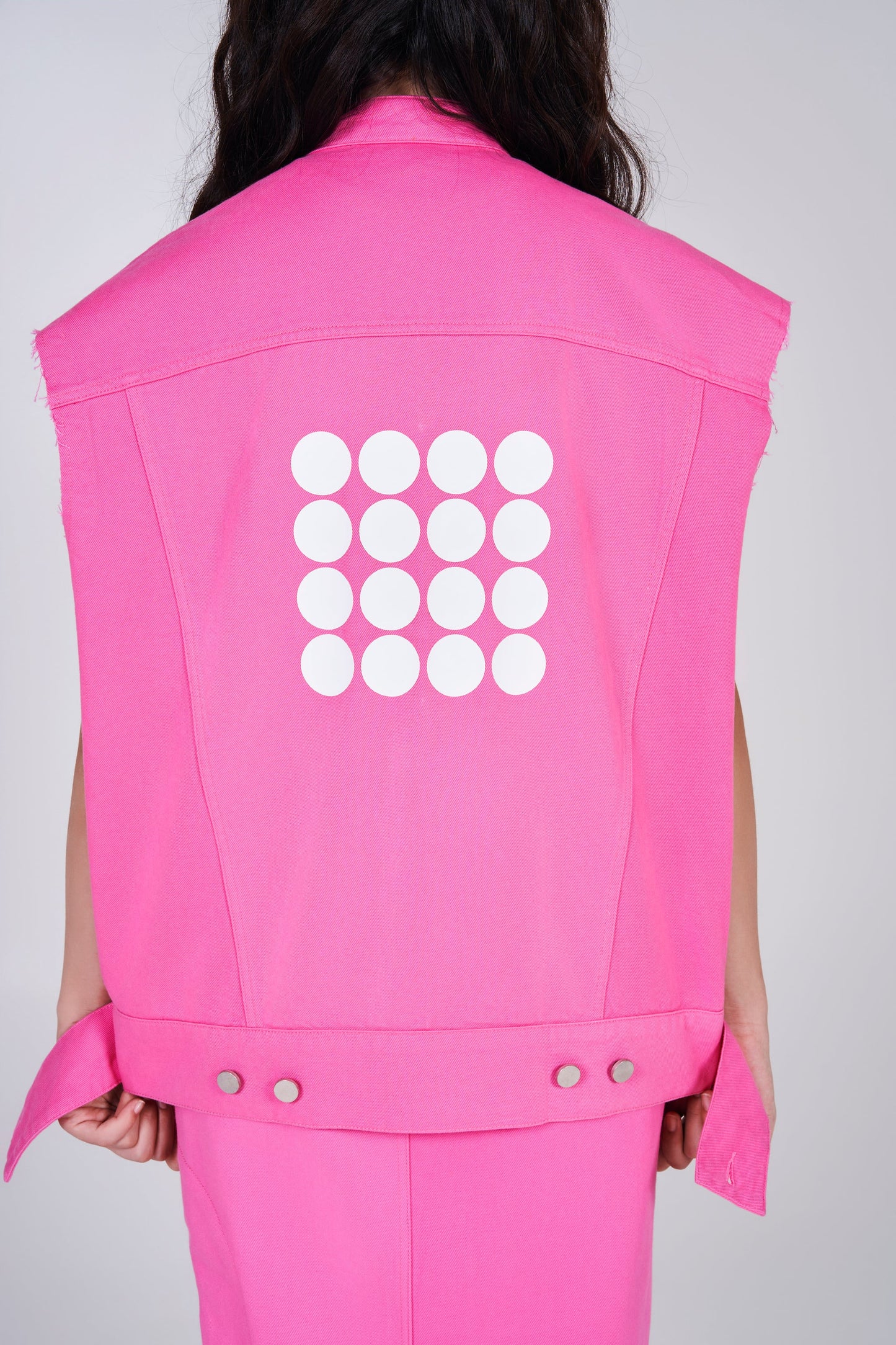 NOIZ N4JK1 OVERSIZED BUTTON FRONT DENIM VEST - PINK