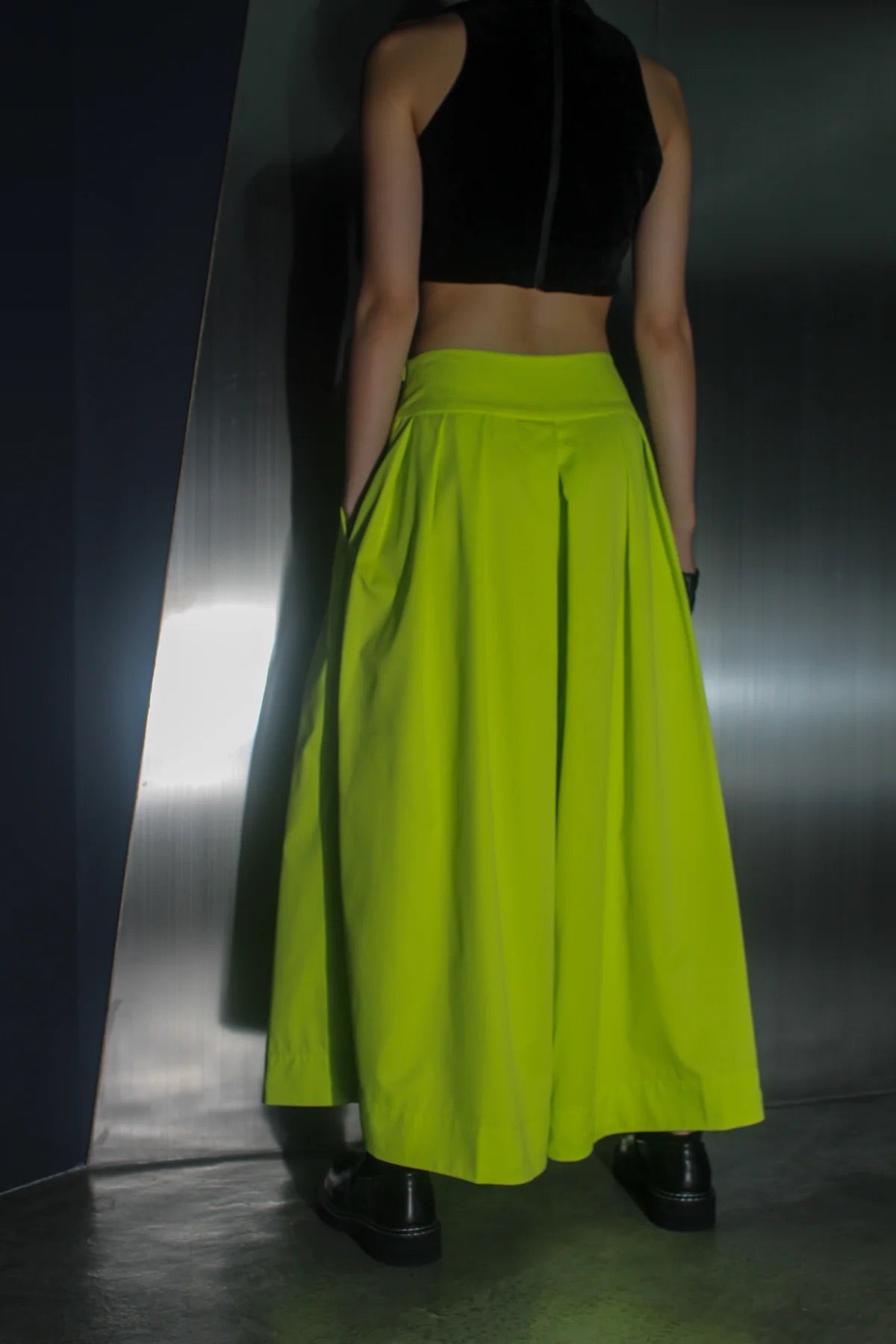 Mazurka Wide Waistband Culottes Pants - Lime Green