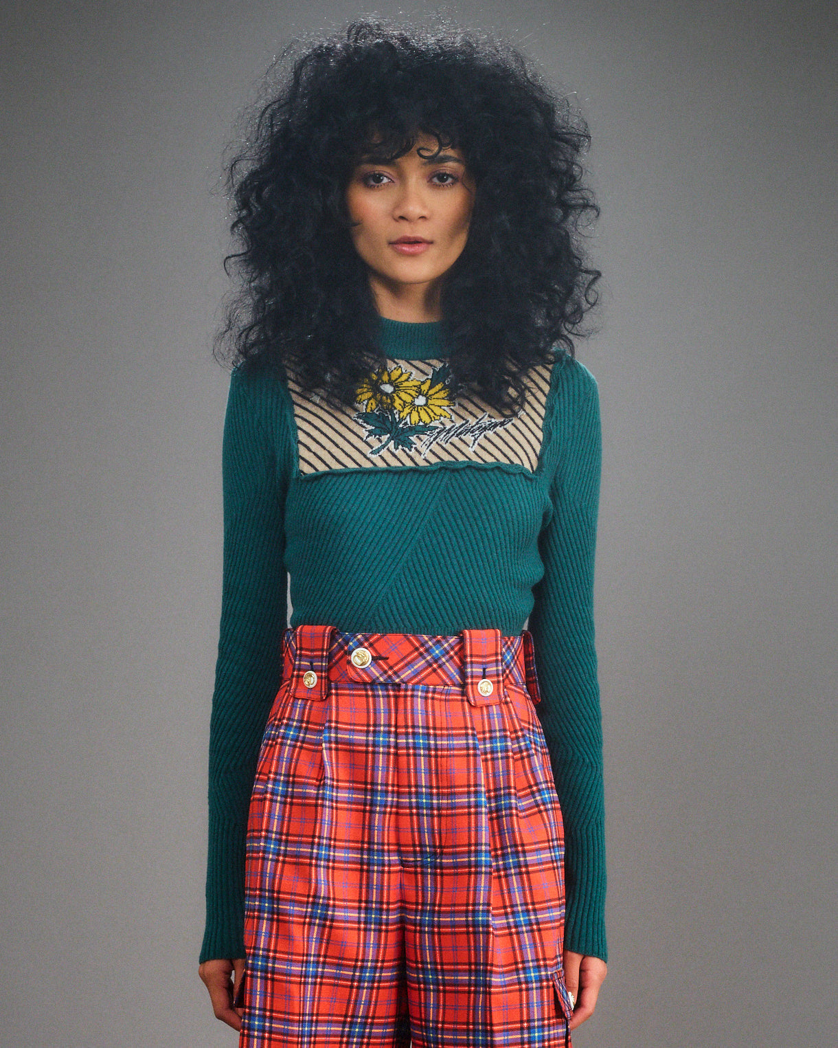 Daisy Knitted Cropped-Top (Pine Green)