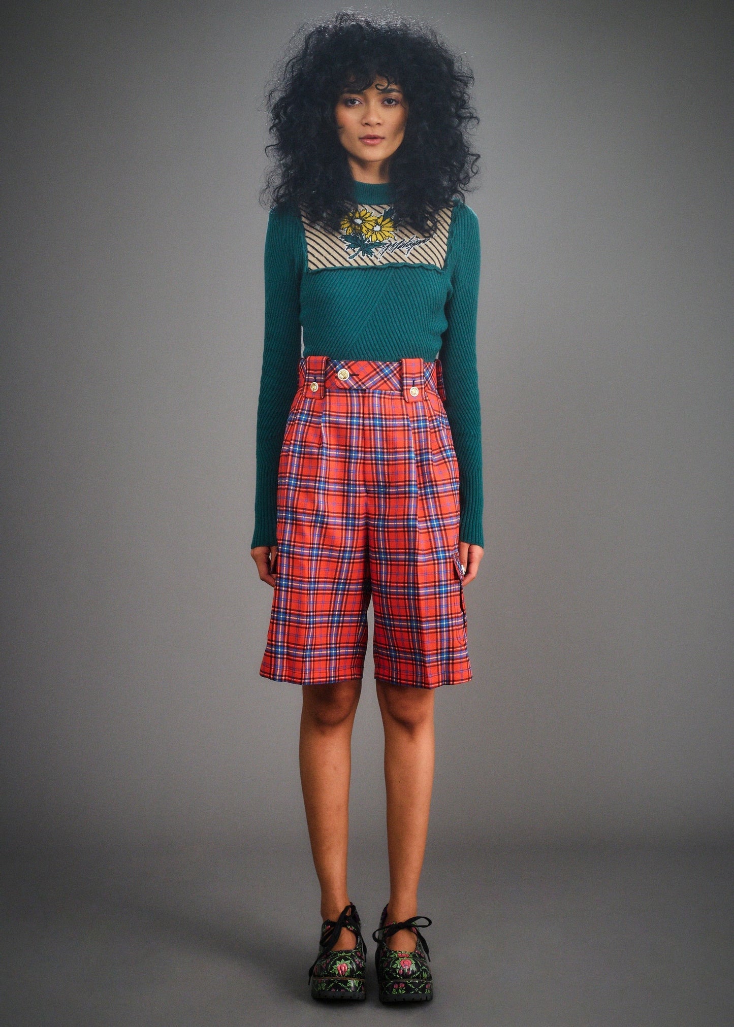 Daisy Knitted Cropped-Top (Pine Green)