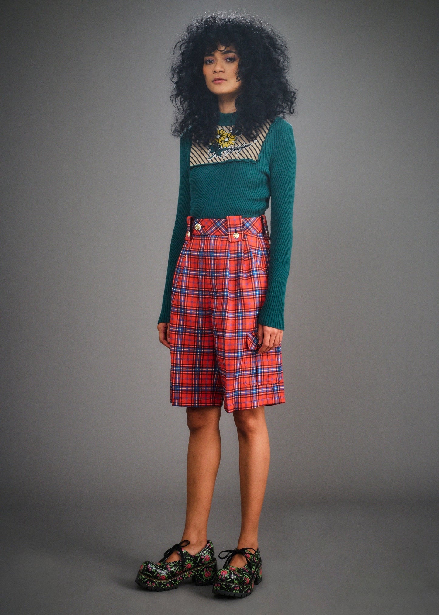 Daisy Knitted Cropped-Top (Pine Green)