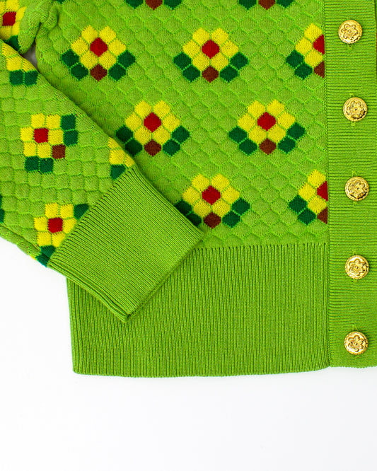 WC Floral Tiles Cardigan Green