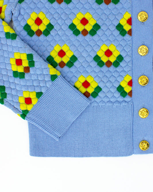 WC Floral Tiles Cardigan Baby Blue