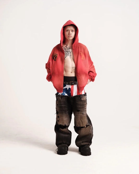 Faded Ruined Crimson Zip Up Hoodie (Dirty)