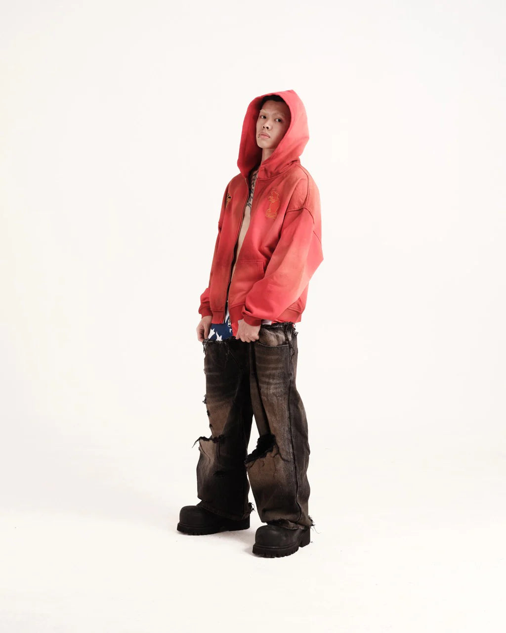 Faded Ruined Crimson Zip Up Hoodie (Dirty)