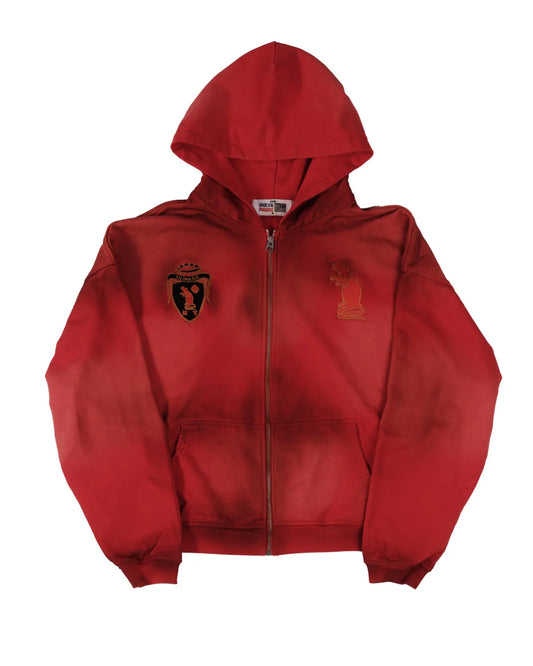 Faded Ruined Crimson Zip Up Hoodie (Dirty)