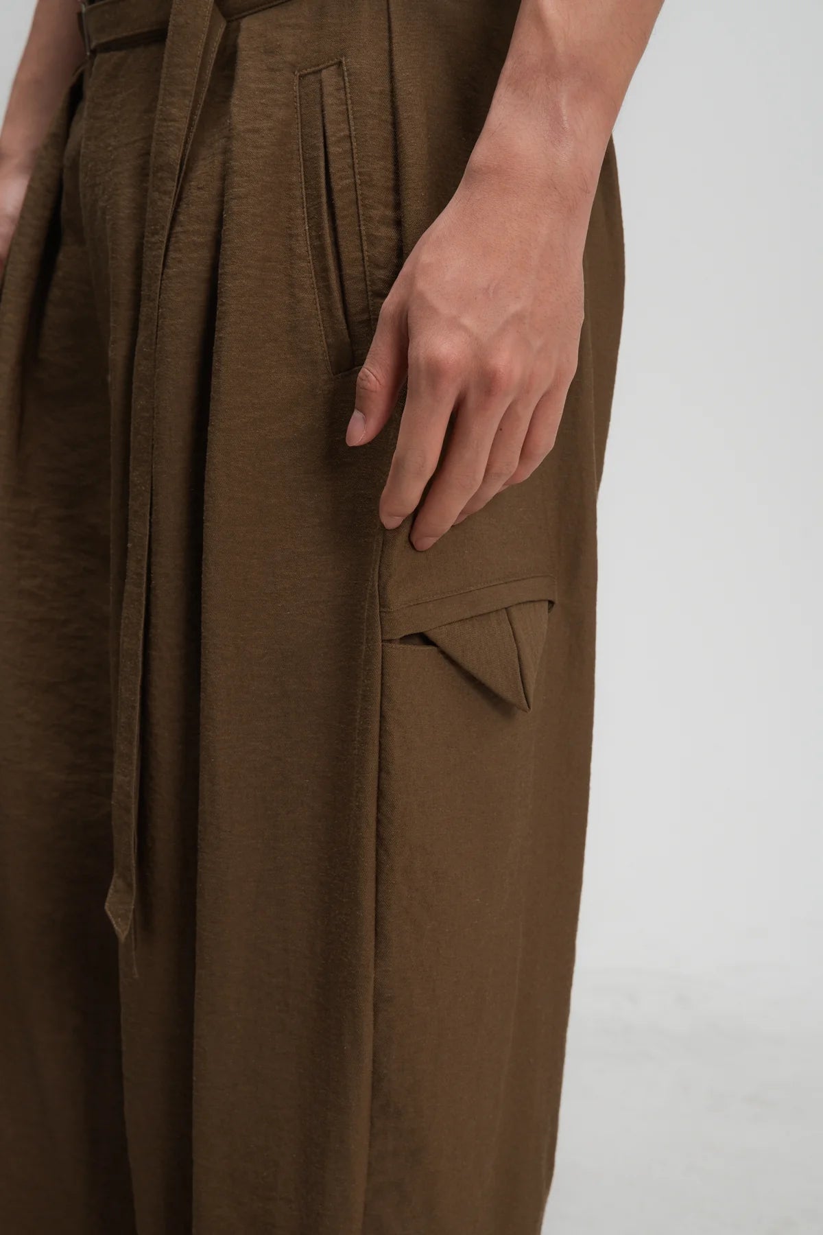 Gender Neutral Double Belted Long Trousers (Mud)