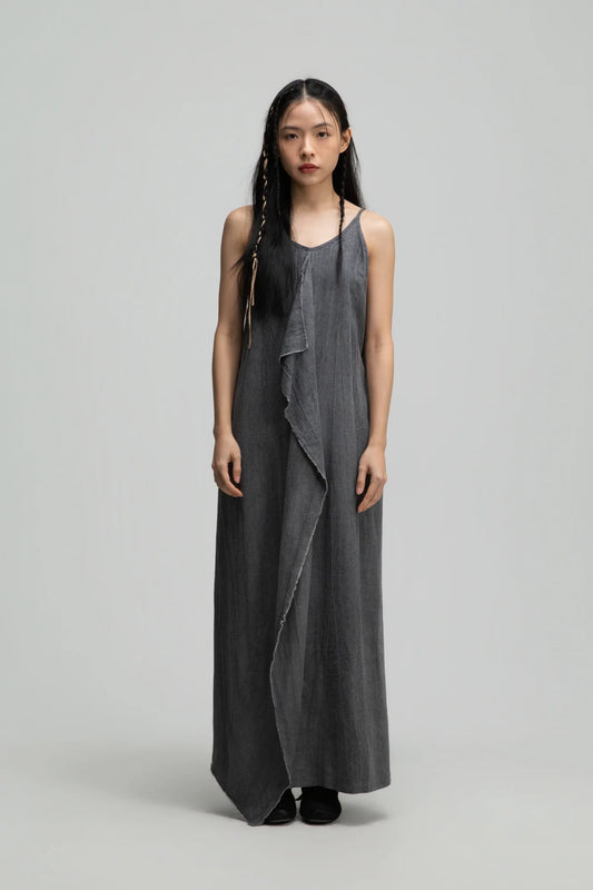 Front Drape Raw Hem Cami Dress (Tie Dye Grey) - BEV C multi label store