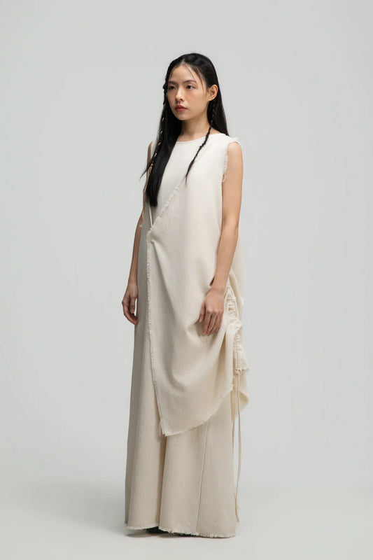 Raw Hem Skewed Layer Maxi Dress (Off White) - BEV C multi label store