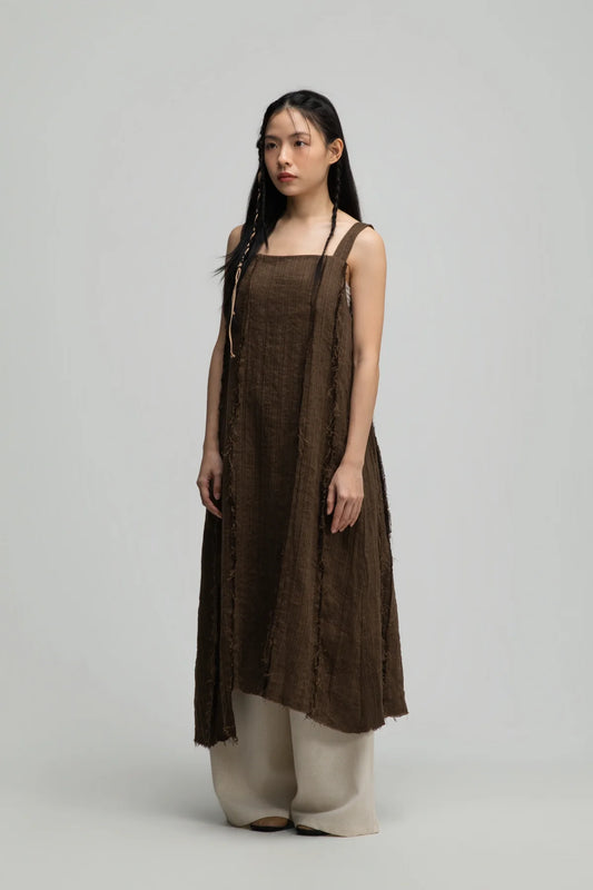 Square Neck Raw Hem Cami Dress (Brown) - BEV C multi label store