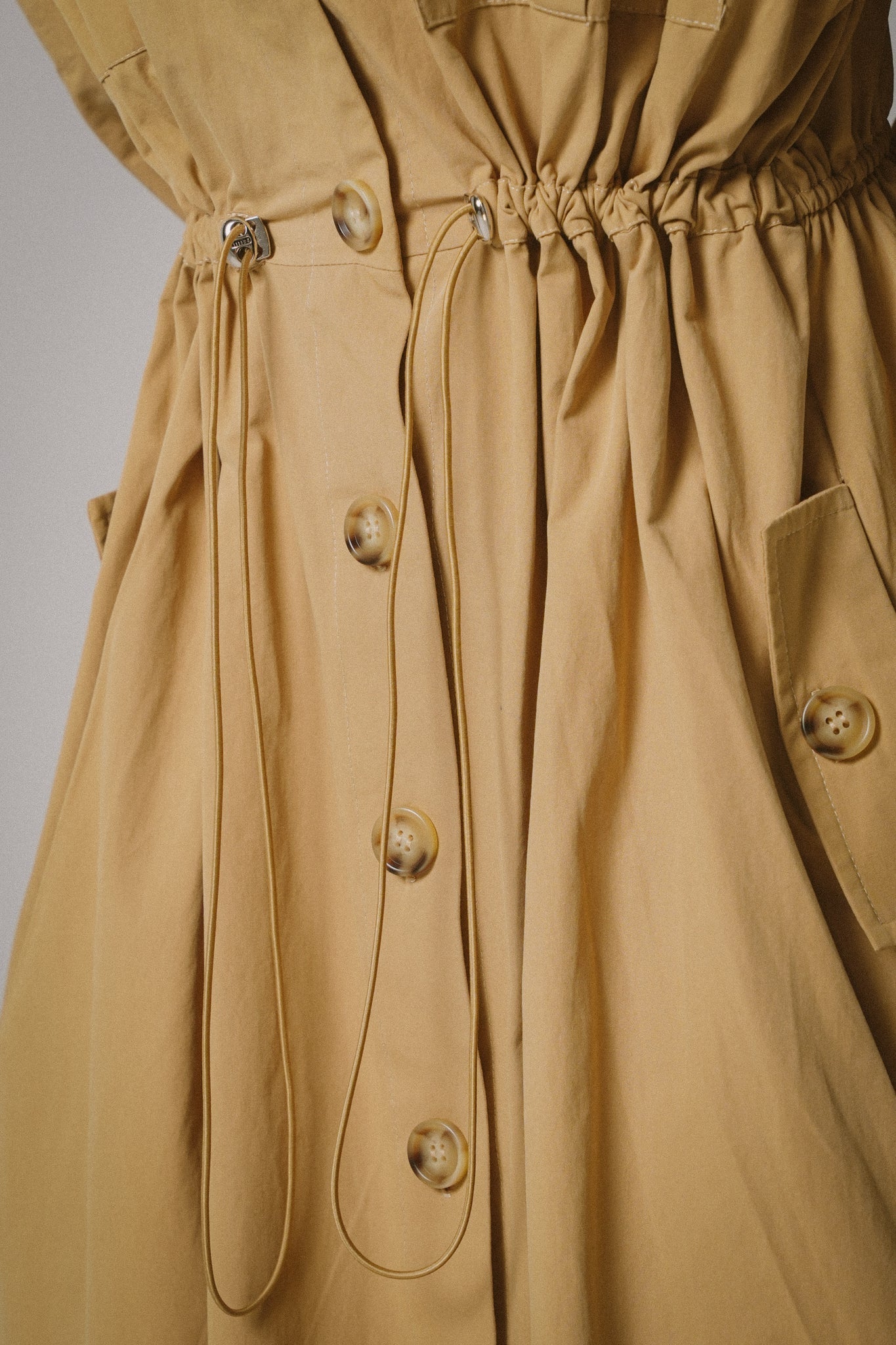 Drawstring Trench Cotton Dress -  KHAKI