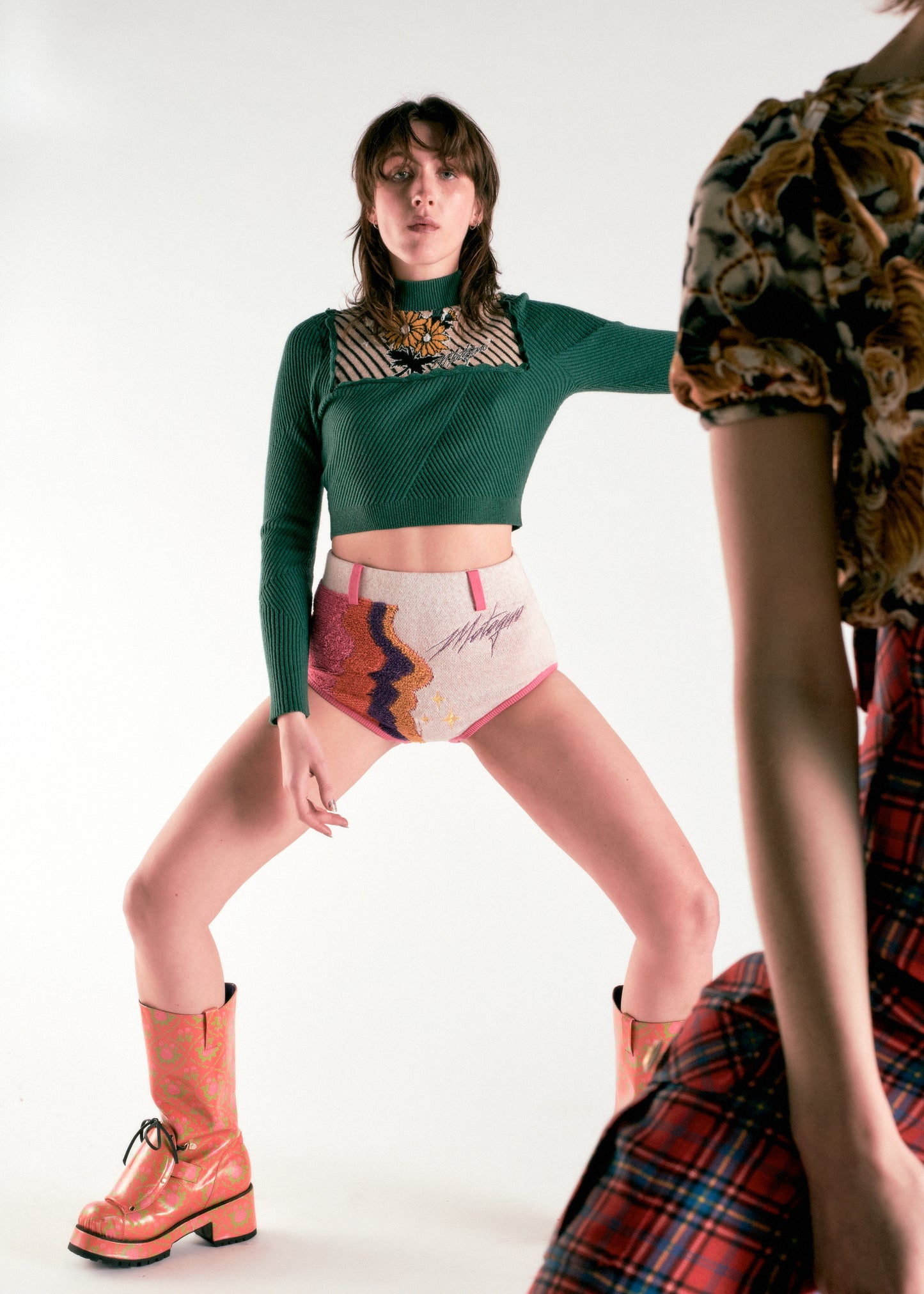 Daisy Knitted Cropped-Top (Pine Green)