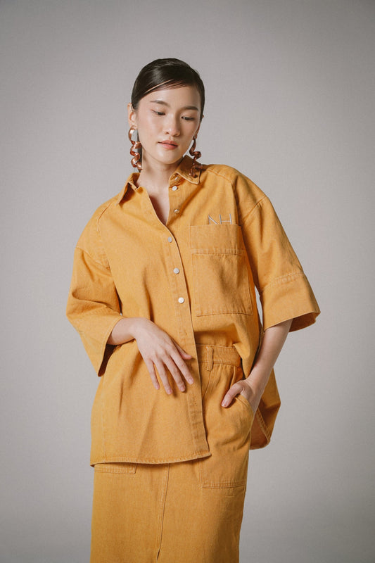 Oversized Utility Denim Shirts (Orange)