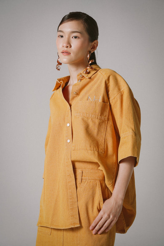 Oversized Utility Denim Shirts (Orange)