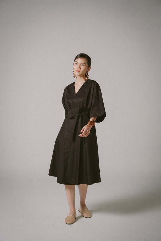 Poplin Midi Dress (Black)