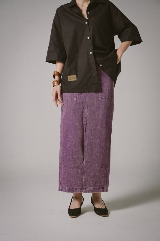 Front-Slit Denim Midi Skirts (Purple)