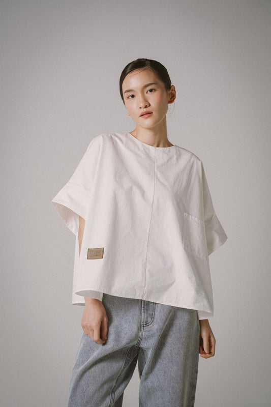 Oversized Poplin Boxy Top (White)