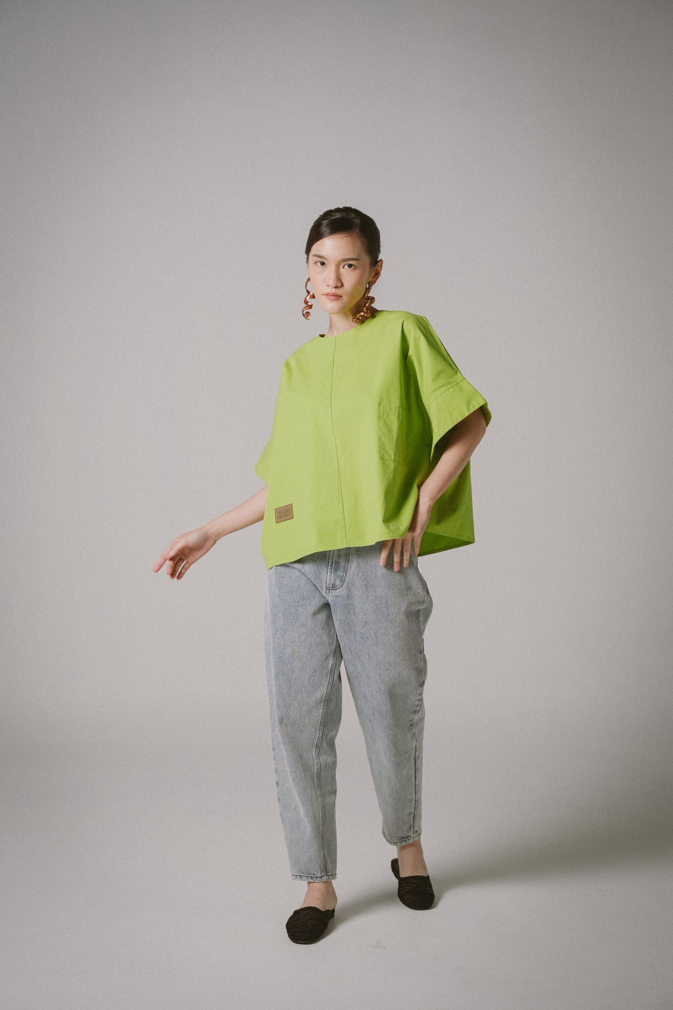 Oversized Poplin Boxy Top (Green)