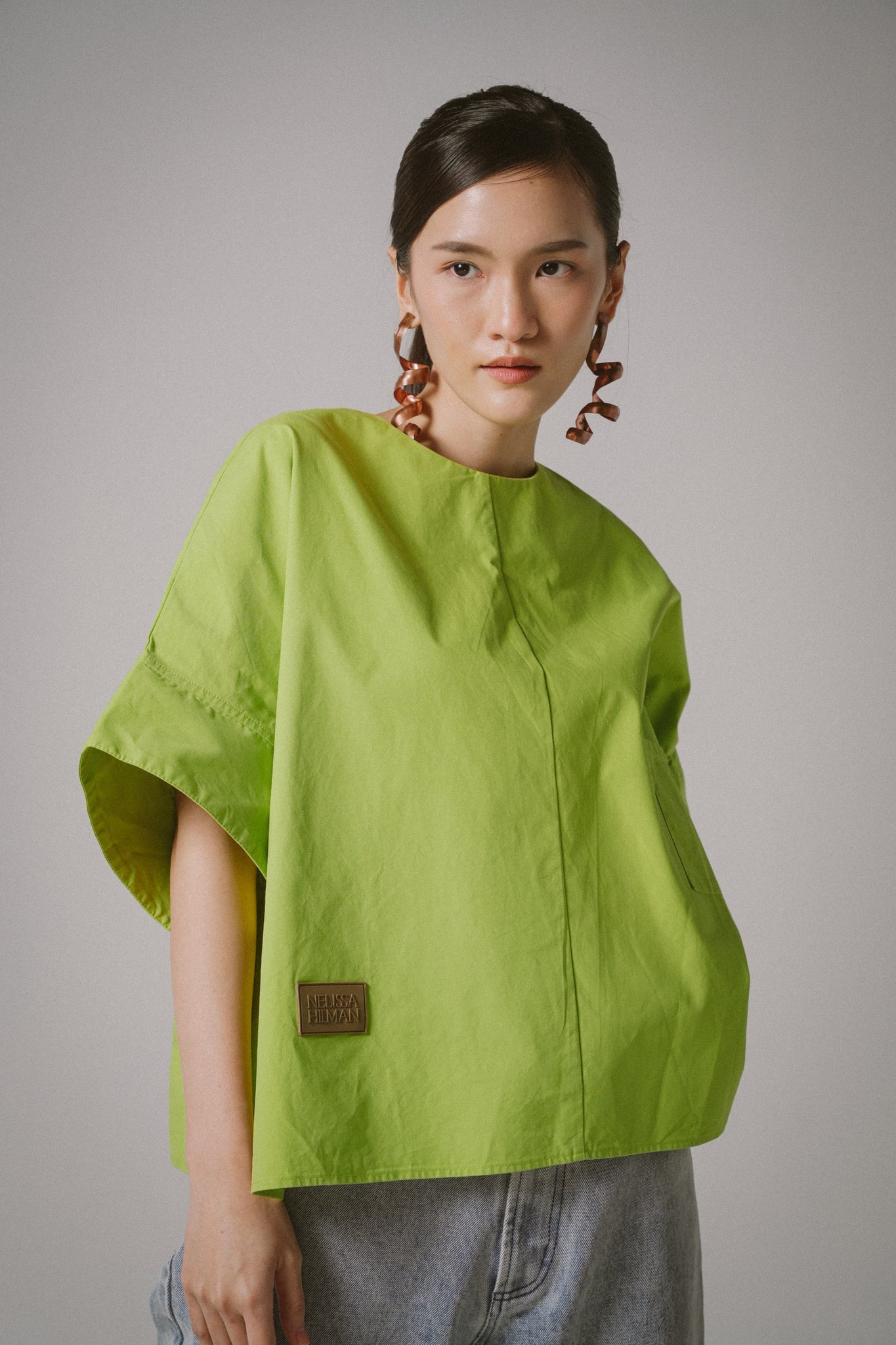 Oversized Poplin Boxy Top (Green)
