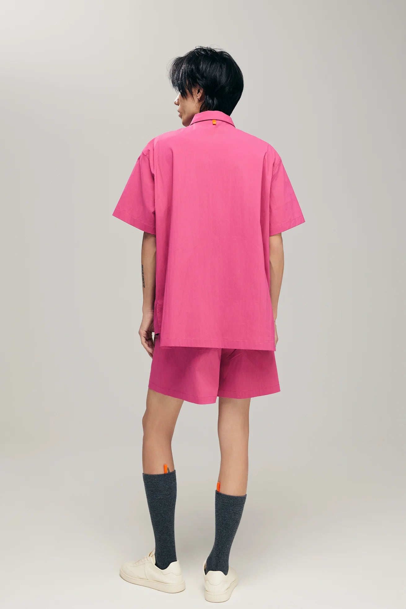 ORIME CAMP-COLLAR SHIRT IN DRAGONFRUIT & MINT BLUE