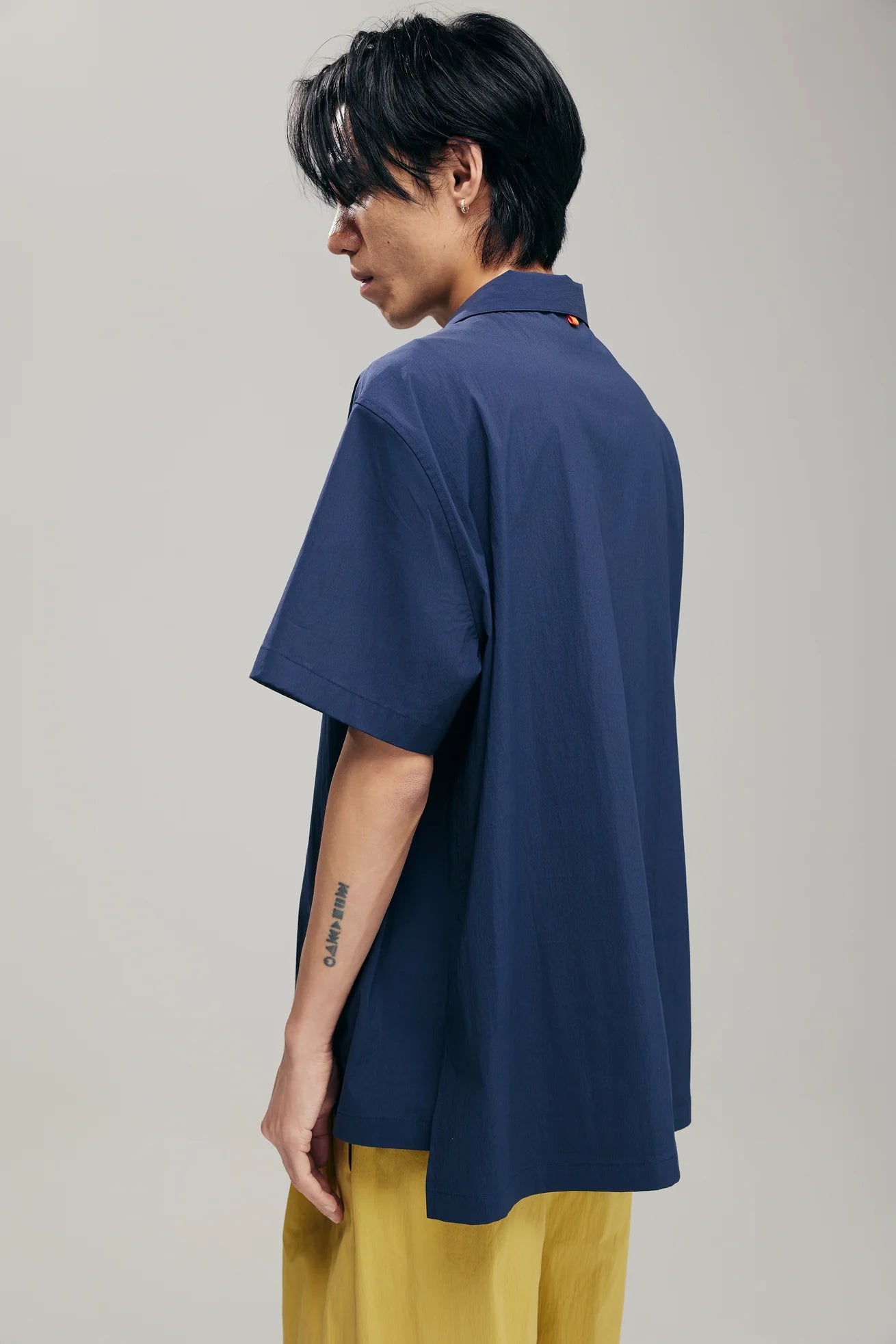 ORIME CAMP-COLLAR SHIRT IN NAVY & LIME