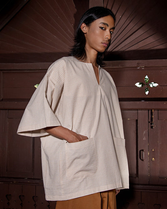 Baju Melayu Pendek (Cream Plaid)