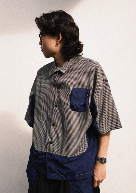 Checkered Boxy Shirt Midnight Blue