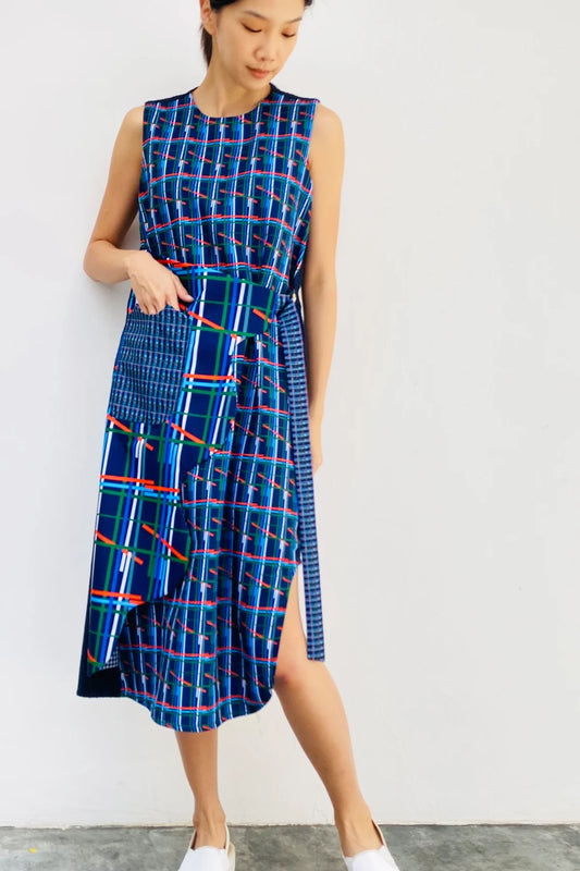 S18 DD02B || CONTRASTING CHECKS RIPPLE DRESS