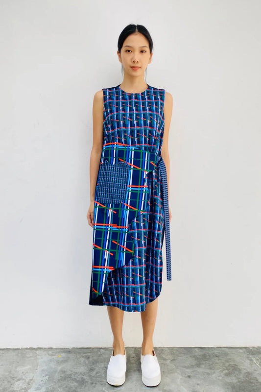 S18 DD02B || CONTRASTING CHECKS RIPPLE DRESS