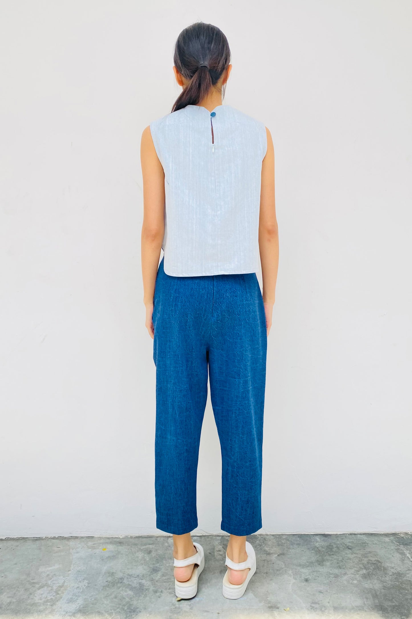 S18 LP02 || CHECKS DENIM CARROT TROUSERS